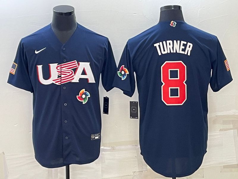 Men 2023 World Cub USA #8 Turner Blue Nike MLB Jersey7->more jerseys->MLB Jersey